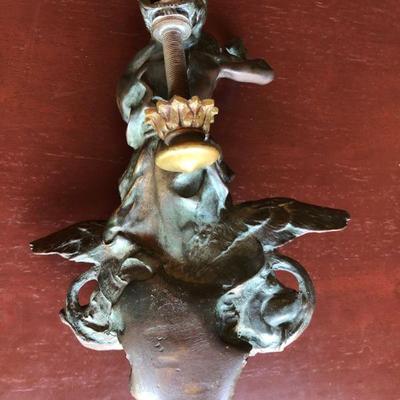Antique Bronze Door Knocker Mythological Scene of Man with Hammer and Angel