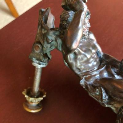Antique Bronze Door Knocker Mythological Scene of Man with Hammer and Angel