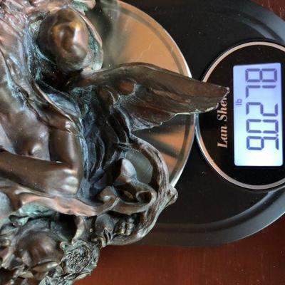 Antique Bronze Door Knocker Mythological Scene of Man with Hammer and Angel