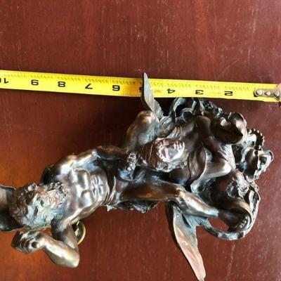 Antique Bronze Door Knocker Mythological Scene of Man with Hammer and Angel