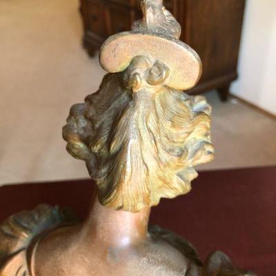 Beautiful Antique Bust of Woman in Bronze Mixed Metal on Marble Base