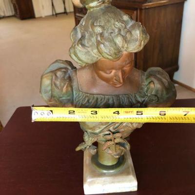 Beautiful Antique Bust of Woman in Bronze Mixed Metal on Marble Base
