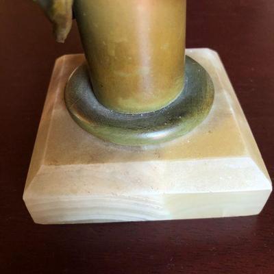 Beautiful Antique Bust of Woman in Bronze Mixed Metal on Marble Base