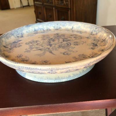 Antique Footed Ceramic English White Porcelain China with Blue Flowers