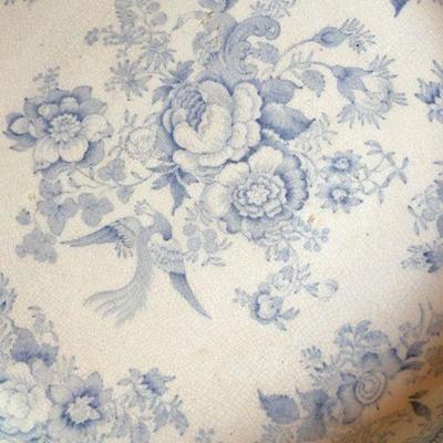 Antique Footed Ceramic English White Porcelain China with Blue Flowers