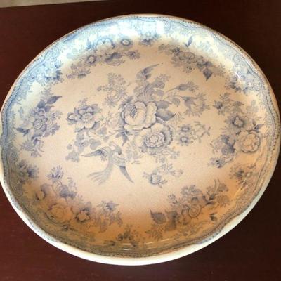 Antique Footed Ceramic English White Porcelain China with Blue Flowers