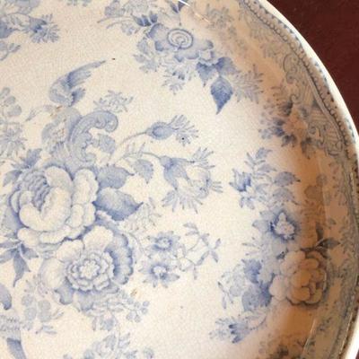 Antique Footed Ceramic English White Porcelain China with Blue Flowers