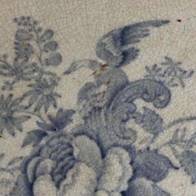 Antique Footed Ceramic English White Porcelain China with Blue Flowers