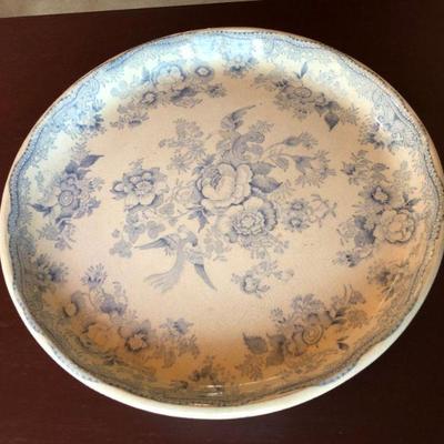 Antique Footed Ceramic English White Porcelain China with Blue Flowers