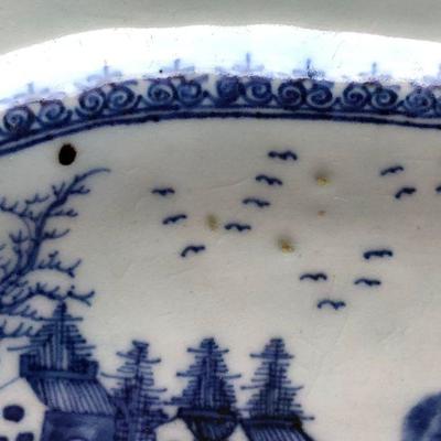 Large Antique Nanking Blue and White Porcelain Platter River Scene