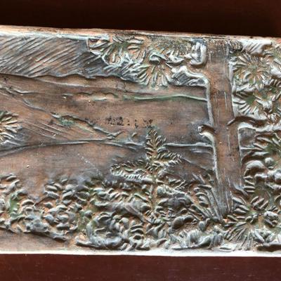 Rare Antique Batchelder Los Angeles Ceramic Decorated Tile of Nature Scene of Hills and Trees