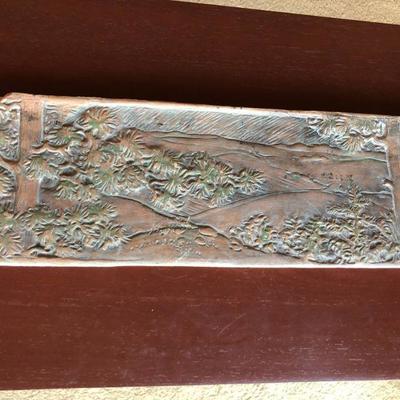 Rare Antique Batchelder Los Angeles Ceramic Decorated Tile of Nature Scene of Hills and Trees