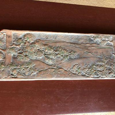 Rare Antique Batchelder Los Angeles Ceramic Decorated Tile of Nature Scene of Hills and Trees