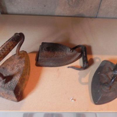 LOT 10  ANTIQUE CAST IRON CLOTHES IRONS 