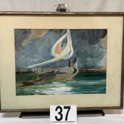 LOT#37: Abstract Sailboat (Believed to be a watercolor)