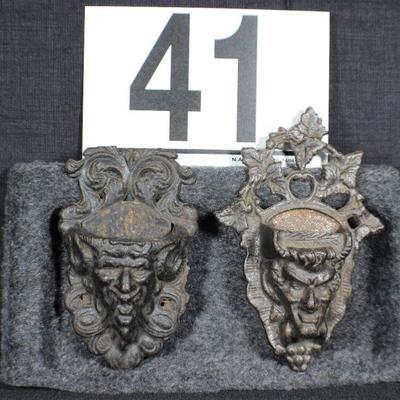 LOT#41: 2 Cast Gothic Match Holders