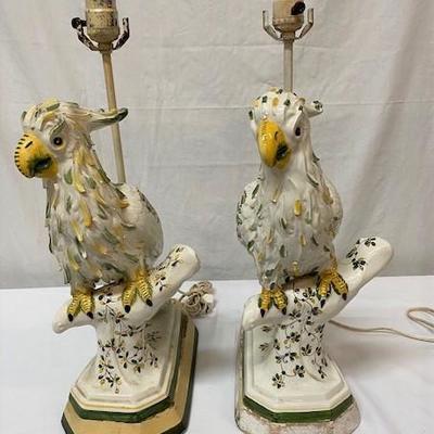 LOT#45: Pair of Hollywood Regency Cockatoo Lamps