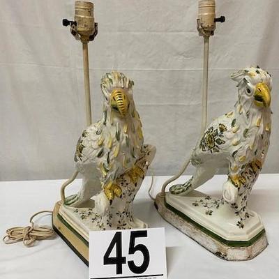 LOT#45: Pair of Hollywood Regency Cockatoo Lamps