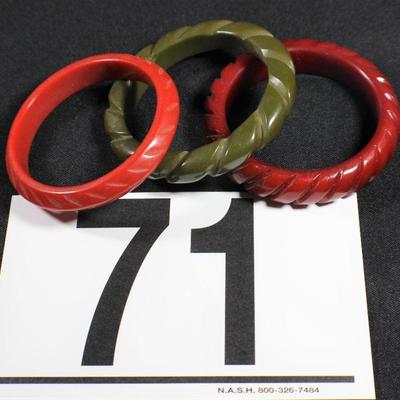 LOT#71:Carved Bakelite & Catelin Bangle Bracelets