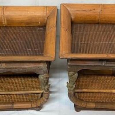 LOT#105: Old Florida Style Rattan End Tables