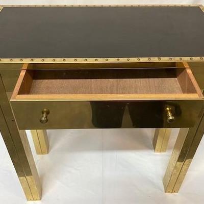 LOT#106: Sarreid Style Brass Hall Table with Drawer
