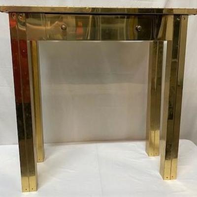 LOT#106: Sarreid Style Brass Hall Table with Drawer