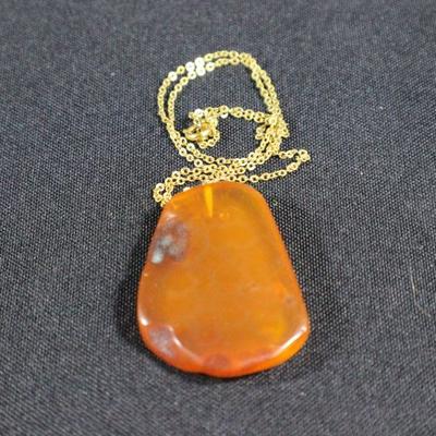 LOT#110: Natural Amber Pendent with 14K Gold Filled Chain
