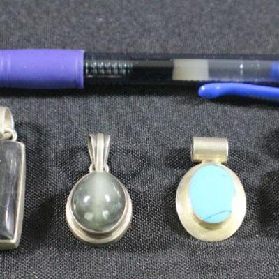 LOT#128: 4 Sterling Pendants with Mixed Stones