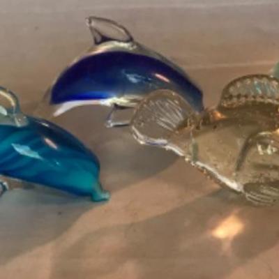 Lot #129 Blown Glass Dolphins 