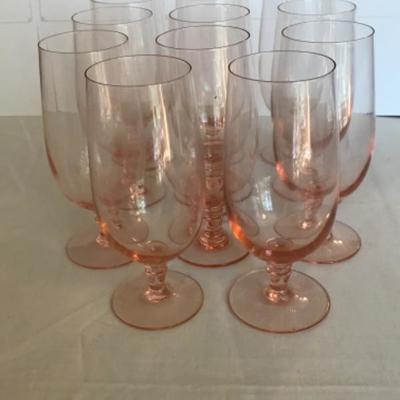 Lot #134 Set Of 11 Pink Water Glasses