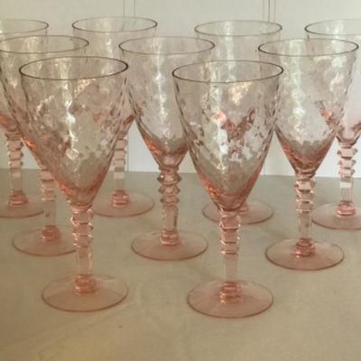 Lot #135 Set Of 9 Pink Wine Glasses
