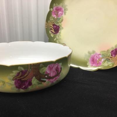 T & V Limoges Serving Bowl and Platter Hand Painted