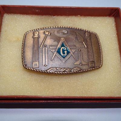 Vintage Masonic Belt Buckle, Brass