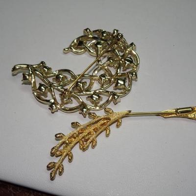 Vintage MCM Brooch & Stick Pin, Pearls, Gold Tone 