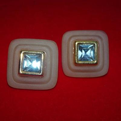 Baby Blue Rhinestone Square Post Earrings