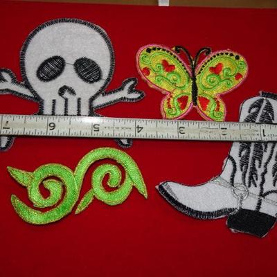 Vintage Patches, Skull & Cross Bones, Green Swirl, Butterfly and Cowboy Boot