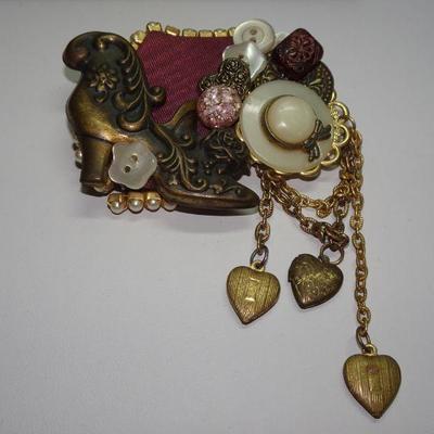 Homemade Victorian Craft Locket Pendant, Hearts 