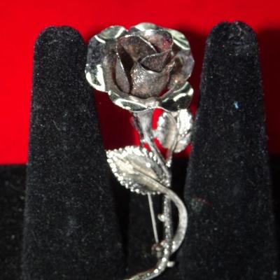 Silver Rose Brooch Pin