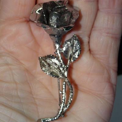 Silver Rose Brooch Pin