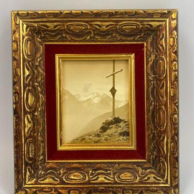Vintage F. C. Ziegler CO. Cross print in wood frame