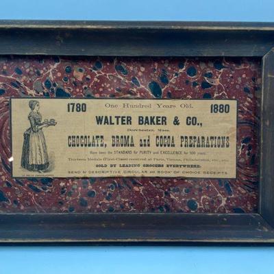 Antique Walter Baker & CO.  1780 -1880 chocolate advertisement in antique privative frame
