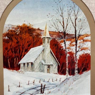 Framed Print Church in snow.  Unkown artist