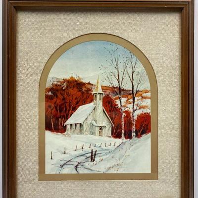 Framed Print Church in snow.  Unkown artist