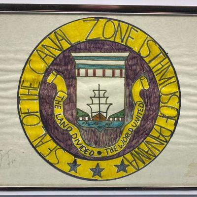 Hand drawn Seal of the Canal Zone Isthmus of Panama by Sean Dougan 1981