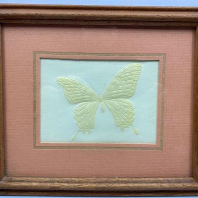 Framed White linen butterfly 