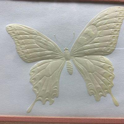Framed White linen butterfly 