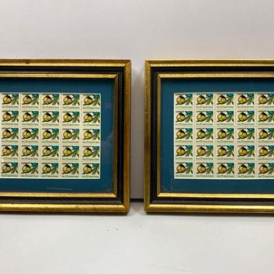 2 Framed USA 22 cent greetings gold ornament stamp 25 piece sheet