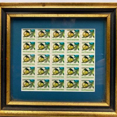 2 Framed USA 22 cent greetings gold ornament stamp 25 piece sheet