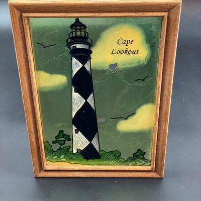 CAPE LOOKOUT LIGHTHOUSE GLASS FRAMED