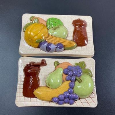 VINTAGE RECTANGLE CERAMIC FRUIT WALL DECOR SET